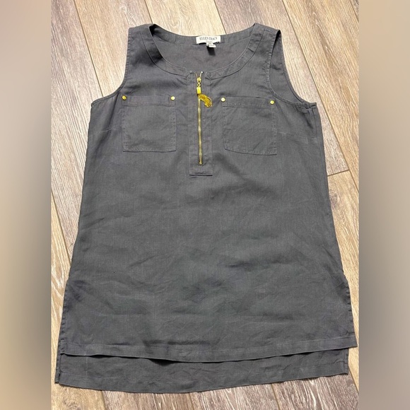 🛍️Ellen Tracy 100.% Linen dress dark gray  with gold color zipper Size M - Picture 1 of 9